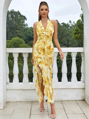 Ophelia Ruffle Halter Flower Dress